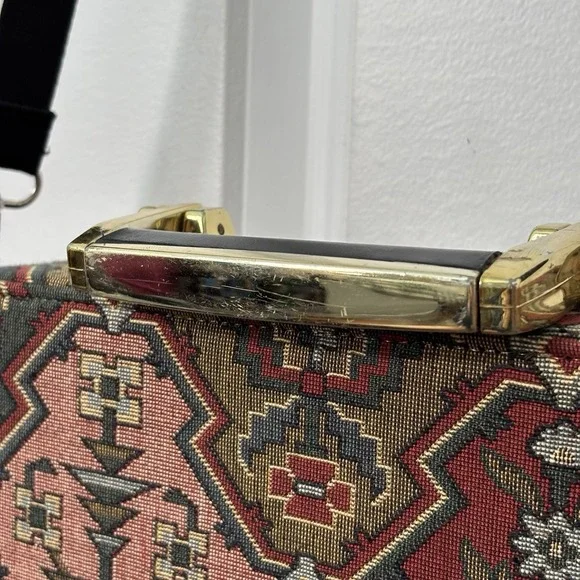 Vintage 80s 90s Y2K Needlepoint Tapestry Purse Handbag Structured Travel Case - Picture 3 of 15